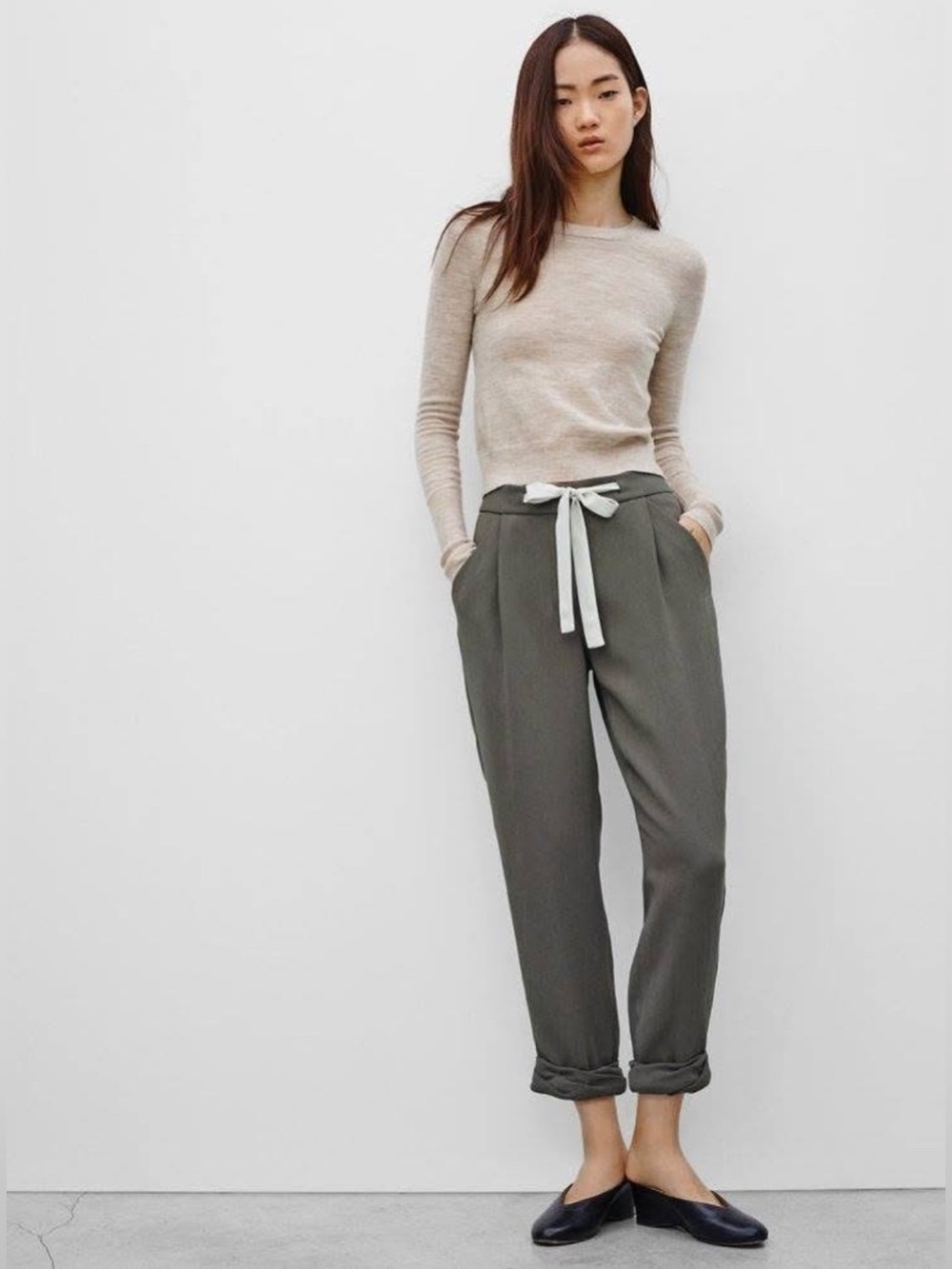 Wilfred Charcoal Allant pants with Ivory drawstring